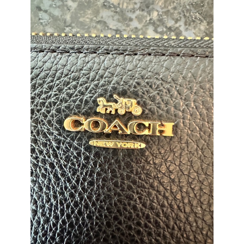 Coach Black Pebble Leather Accordion Zip Wallet Wristlet Gold Hardware 52372 - Picture 3 of 10